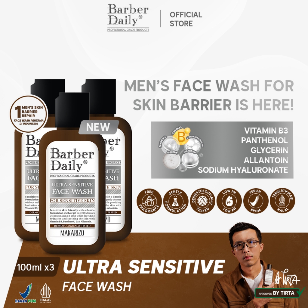 Triple Pack Barber Daily Ultra Sensitive Face Wash 100mL