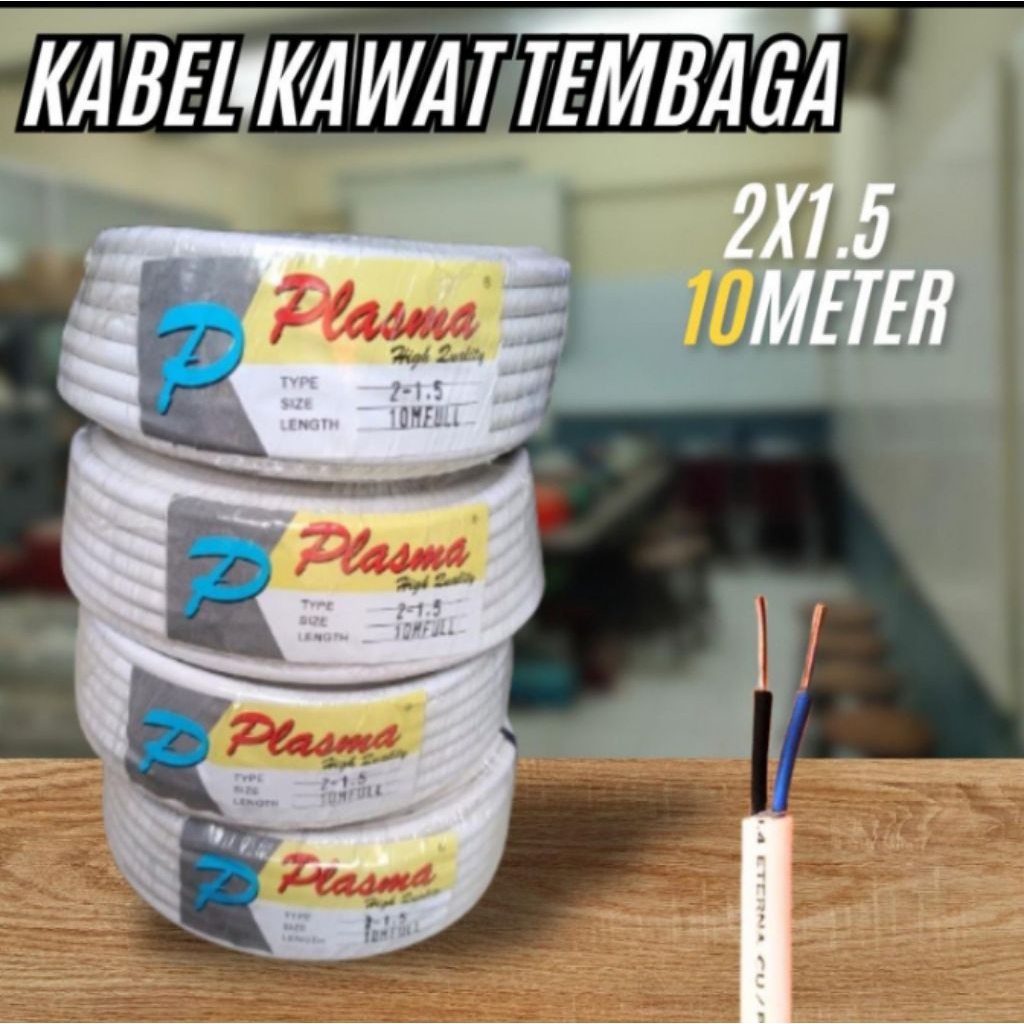 Kabel listrik kawat tembaga 2 x 1,5 10 meter
