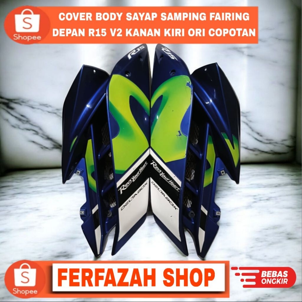 FERFAZAH SHOP| COVER BODY SAYAP SAMPING FAIRING DEPAN R15 V2 KANAN KIRI FULLSET ORIGINAL COPOTAN