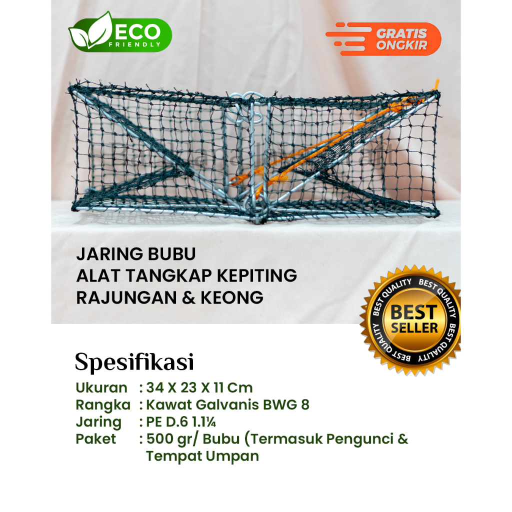 Bubu Kepiting Rajungan 34x23x11 cm – Perangkap Kepiting Keong Wadong – Kawat Tebal Anti Karat
