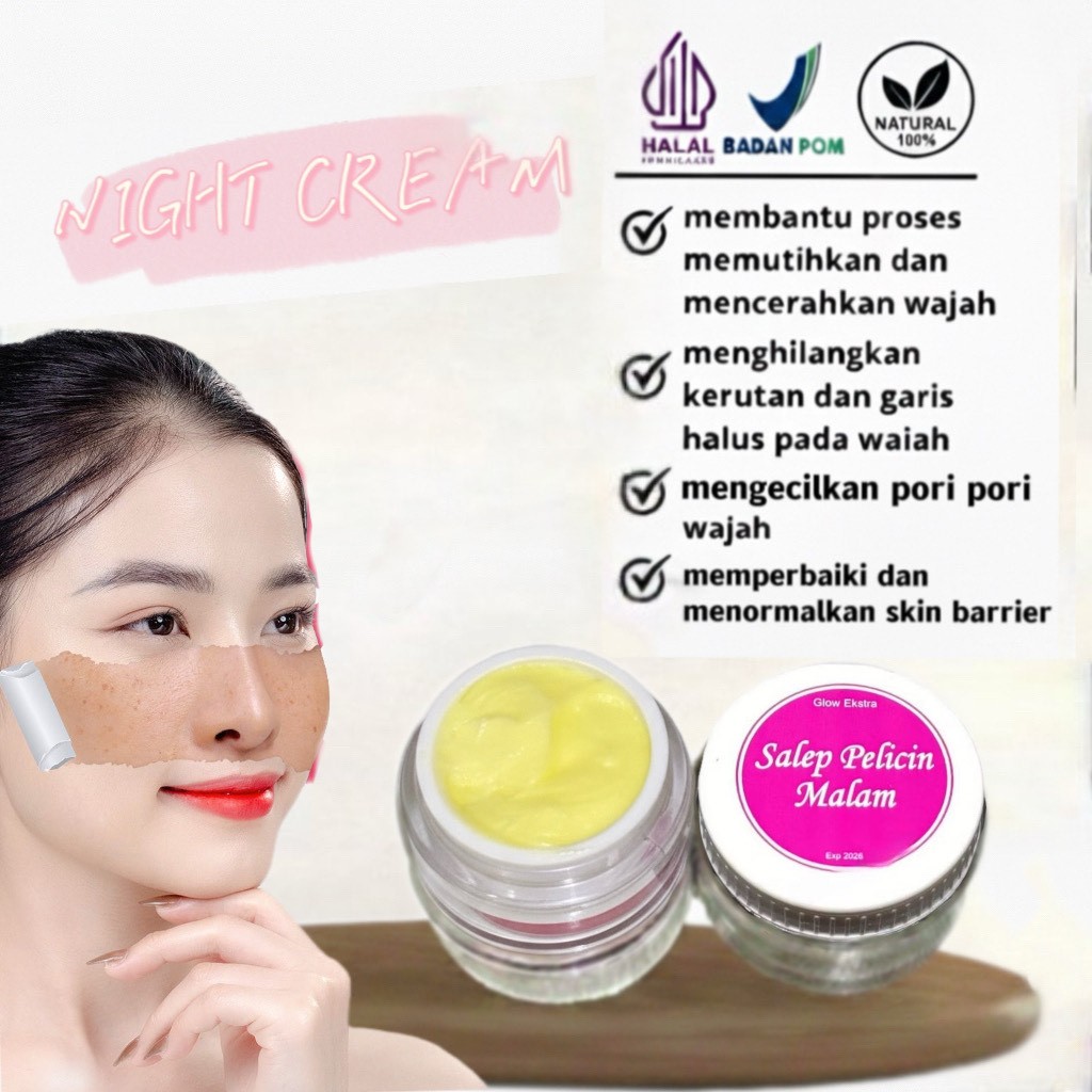 Cream Glowing Salep Pelicin Malam 5g Krim Malam Wajah Susah Putih Kusam Jerawat Flek BPOM