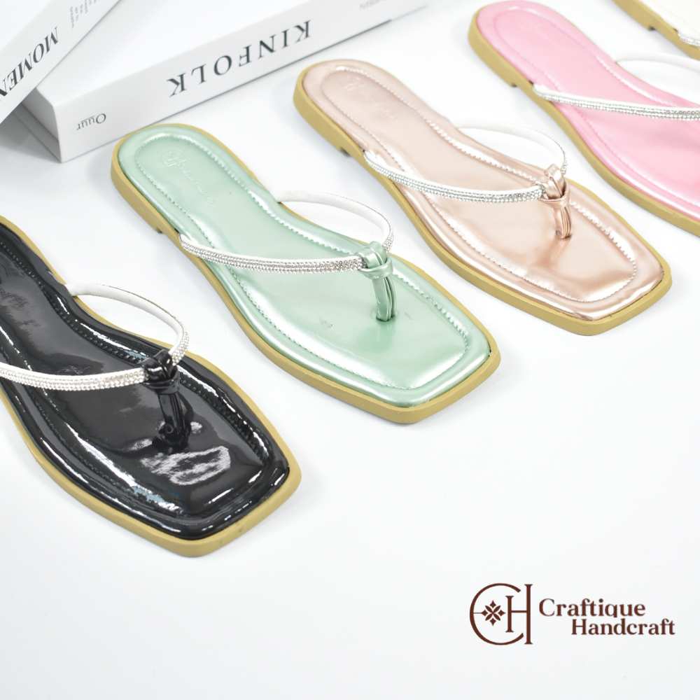 Sandal Jepit Zara Tali Mutiara - Sandal Teplek Wanita Elegan Empuk Anti Slip | Sandal Flat Kekinian 
