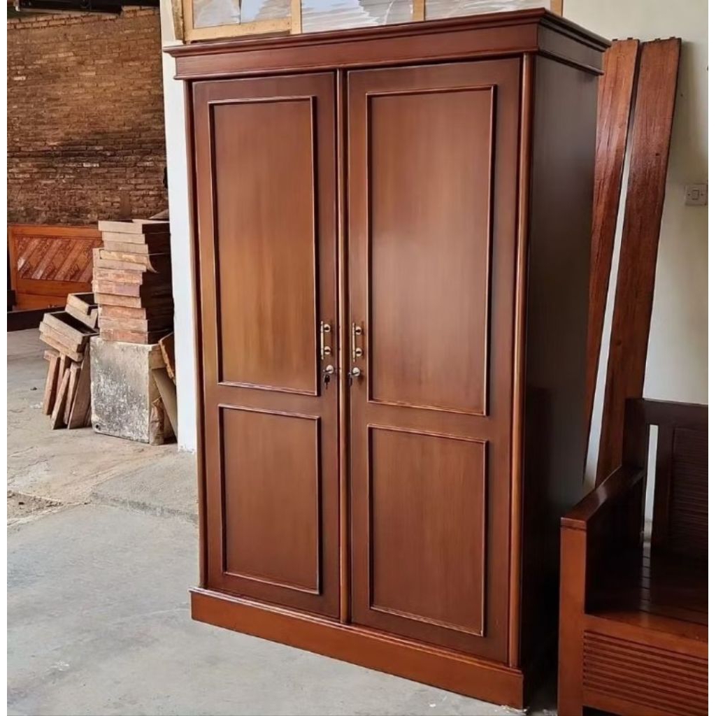 almari pakaian kayu jati pintu 2 minimalis/almari pakaian minimalis/almari pakaian jati