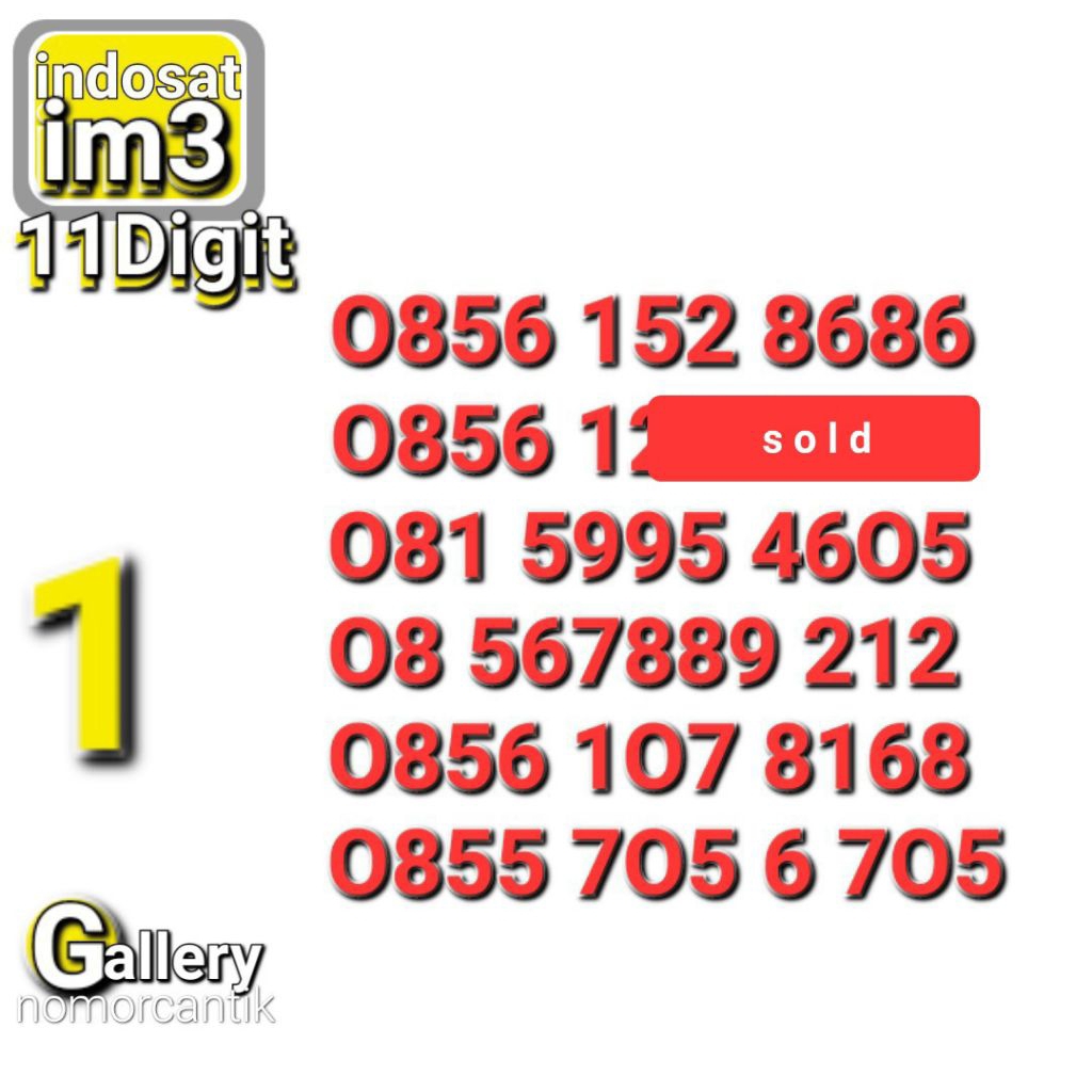 NOMOR IM3 11DIGIT 8686 - 168