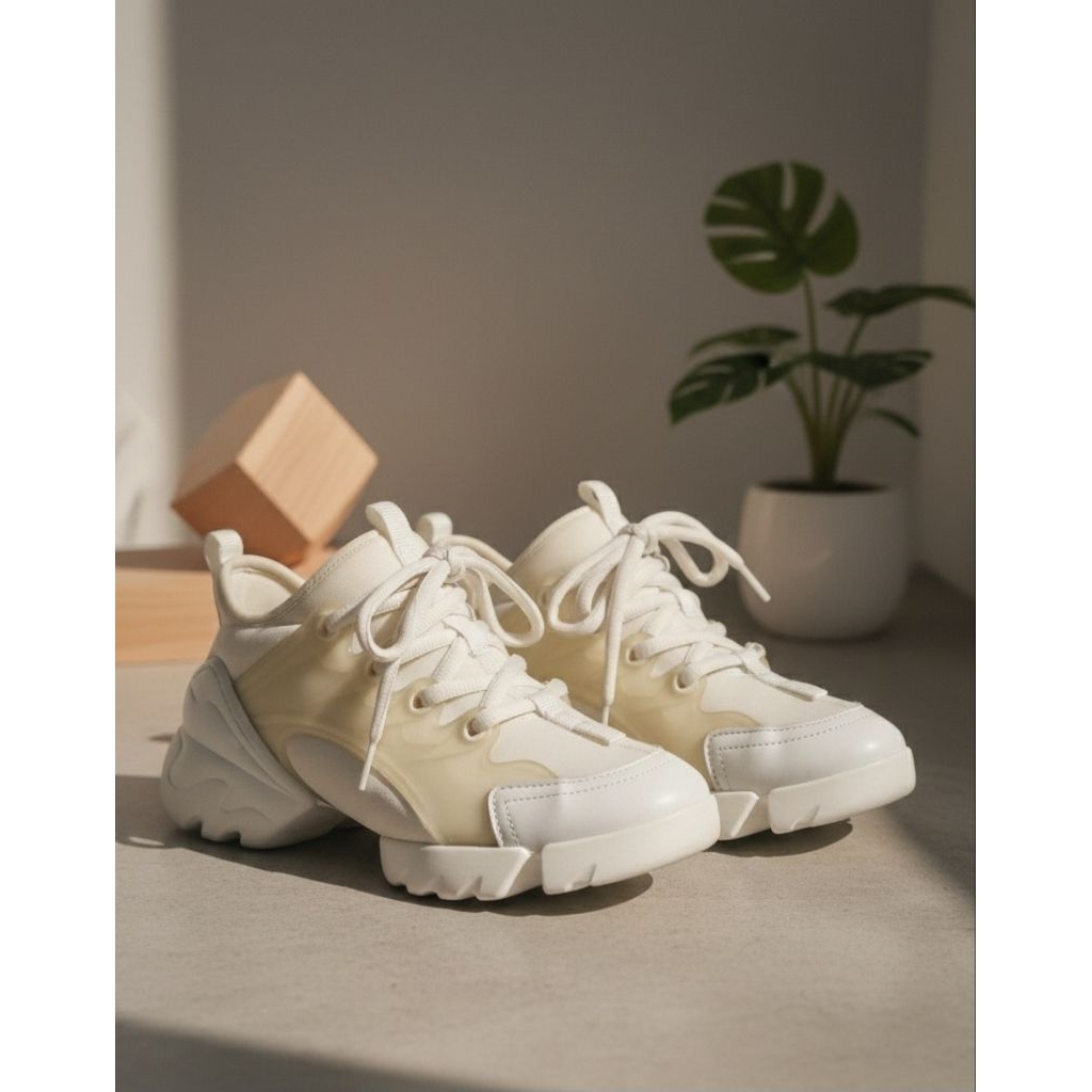 Sepatu Sneakers Casual Warna Broken White/ Putih untuk Wanita