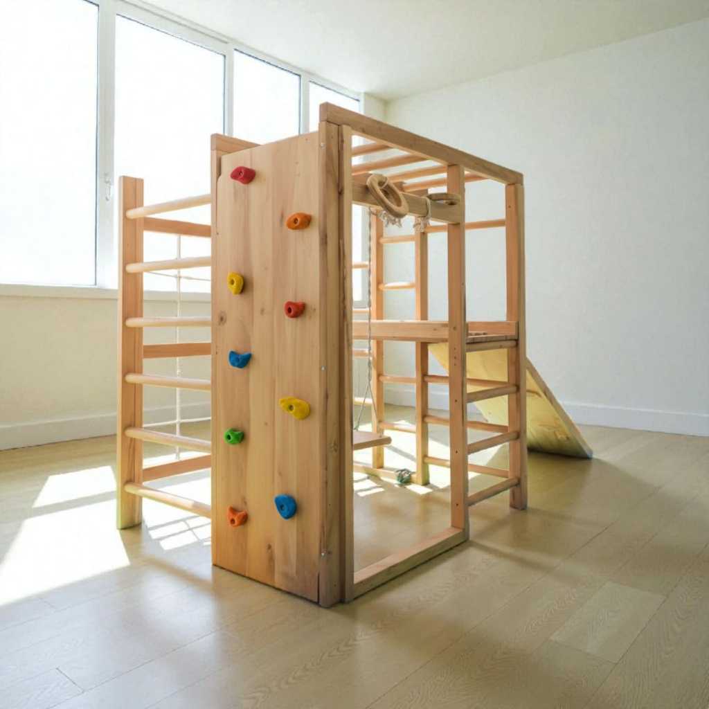 Mainan Panjatan Anak Perosotan Kayu Premium– Triangle Playground Brakiasi Tebing Mini Untuk di Rumah