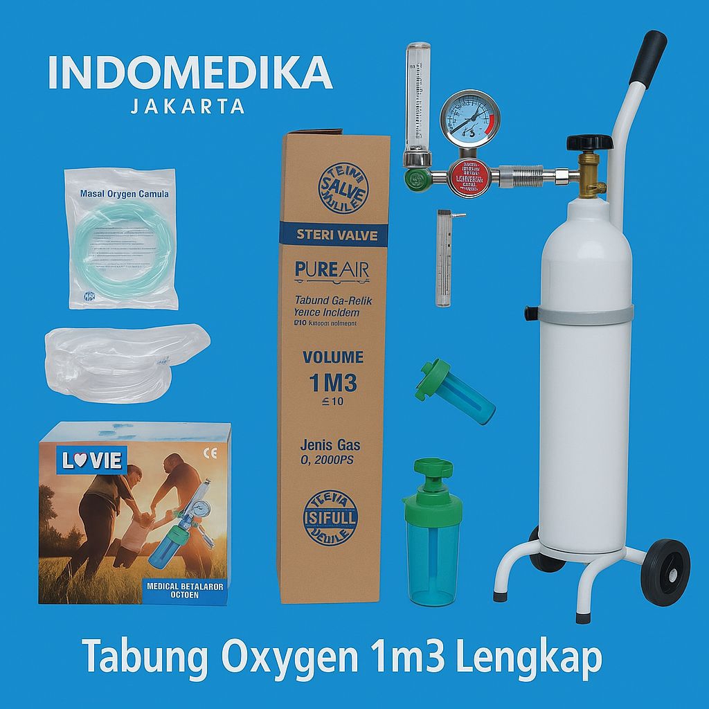 Tabung Oxygen Lengkap 1m3 siap pakai - Tabung oksigen Set 1m3 - tabung oksigen lengkap
