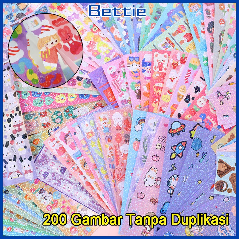 Bettie 200 lembar/100 lembar/60 lembar Kartun Shiny Stiker Set Mahasiswa Hias DIY Bahan Stiker