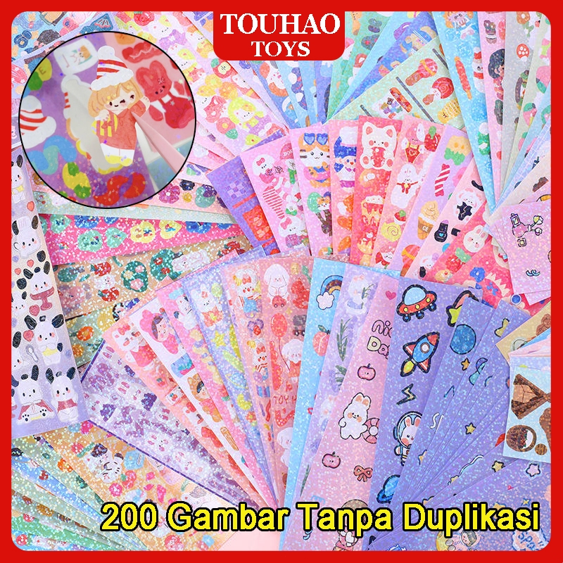 TOUHAO 200 lembar/100 lembar/60 lembar Kartun Shiny Stiker Set Mahasiswa Hias DIY Bahan Stiker