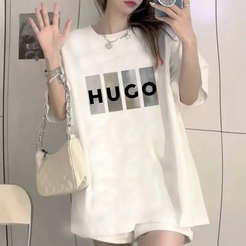CC T-SHIRT COD | Desain cetak huruf gaya preppy HUGO | Kaos Cotton Combed 30s | Kaos Oversize Wanita