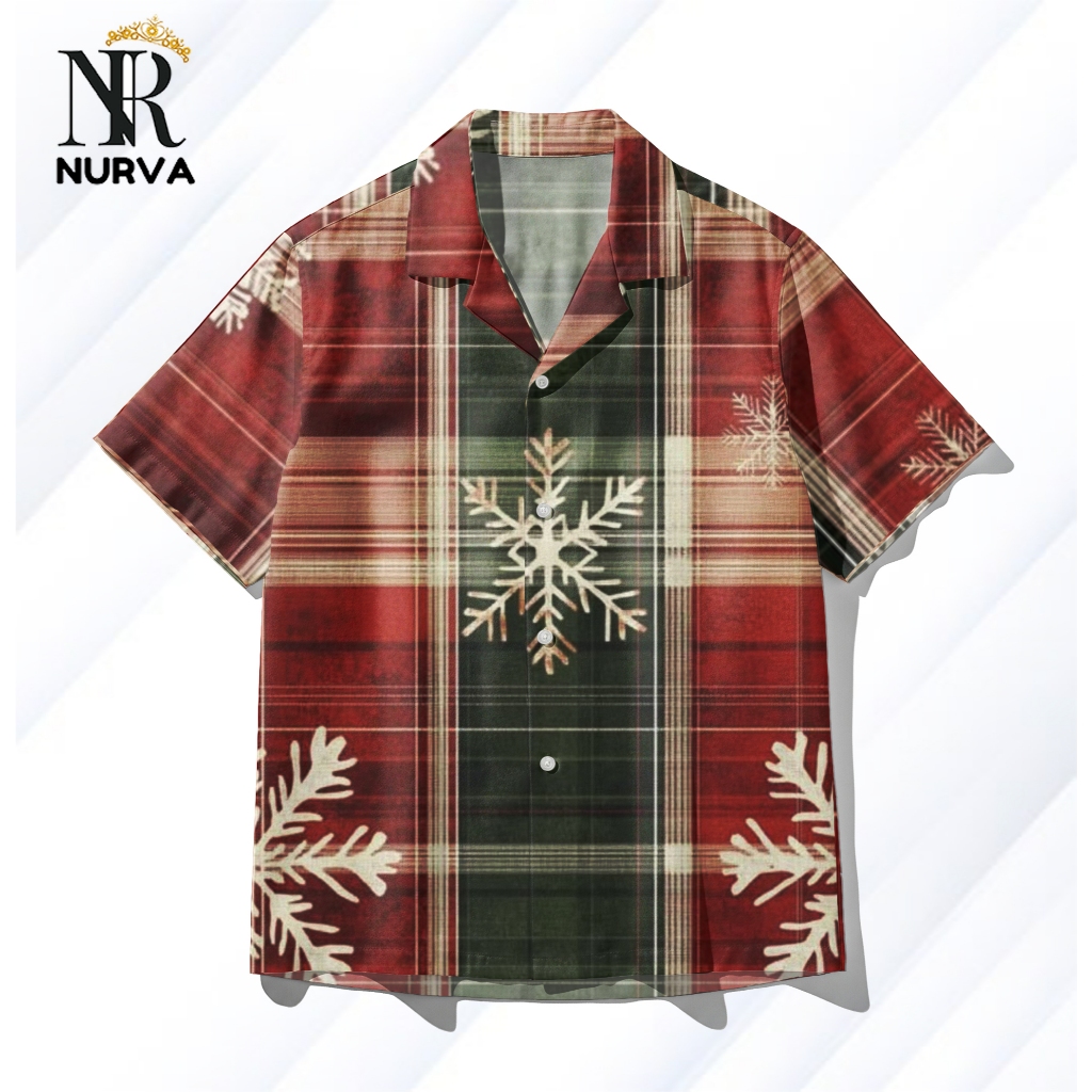 NURVA Kemeja Full Print Pria Wanita Christmas Natal Flanel Kotak Plaid Merah Hijau – Kemeja Ugly Xma
