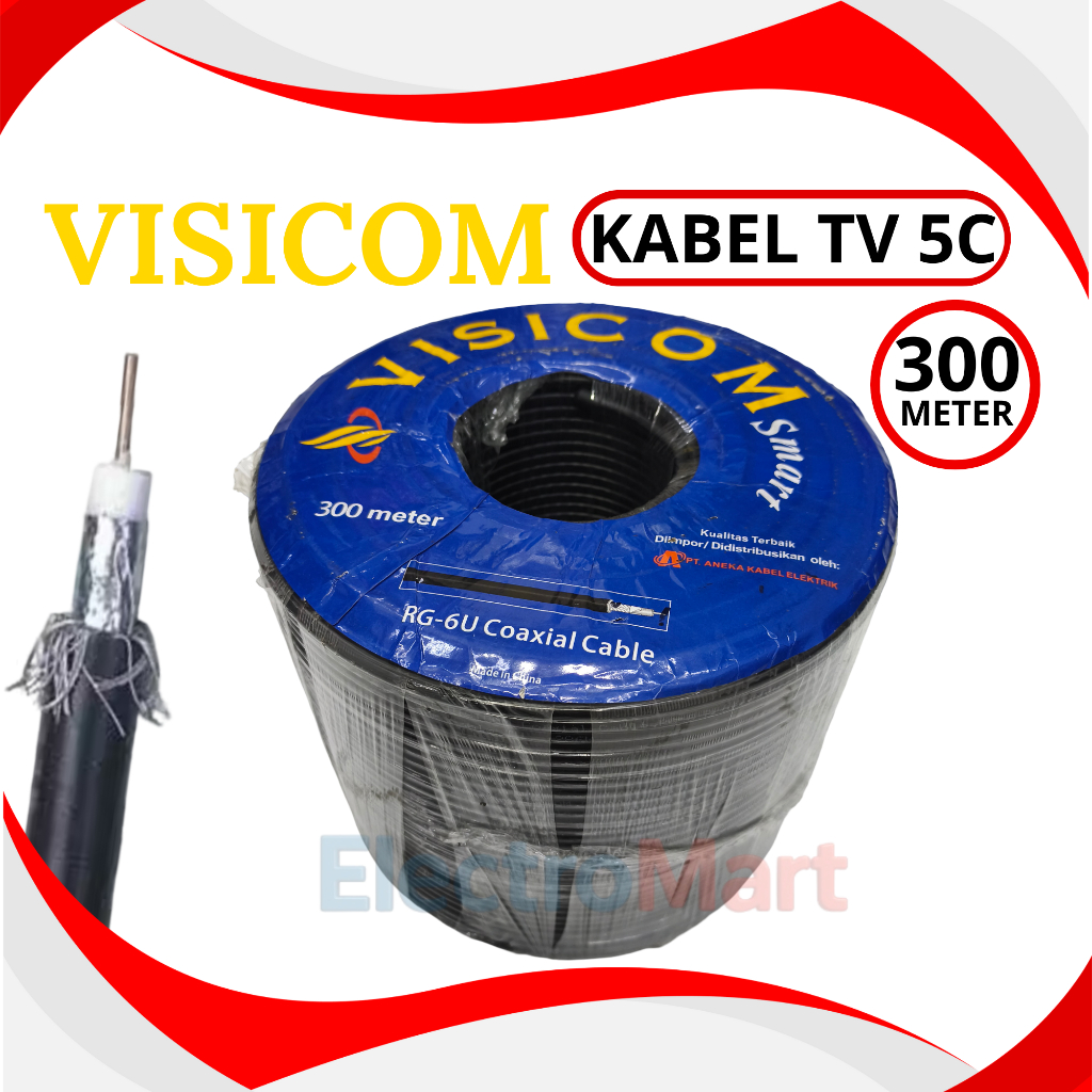 Kabel Antena VISICOM 300 METER 5C RG6U - Kabel Coaxial Per Roll 300 Meter Antena UHF VHF - KABEL ANT