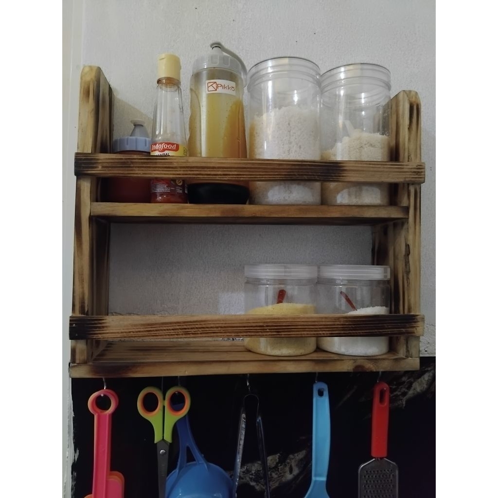 Rak toples / tempat toples bumbu dapur serbaguna/ rak bumbu dapur serbaguna kayu - tempat toples