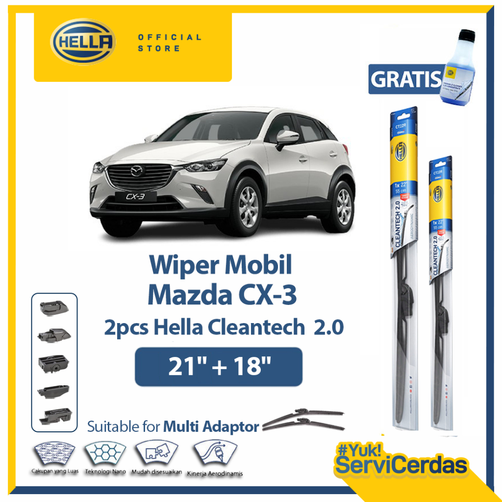 Wiper Mobil Mazda CX-3 21” + 18” (2pcs) - HELLA Cleantech 2.0