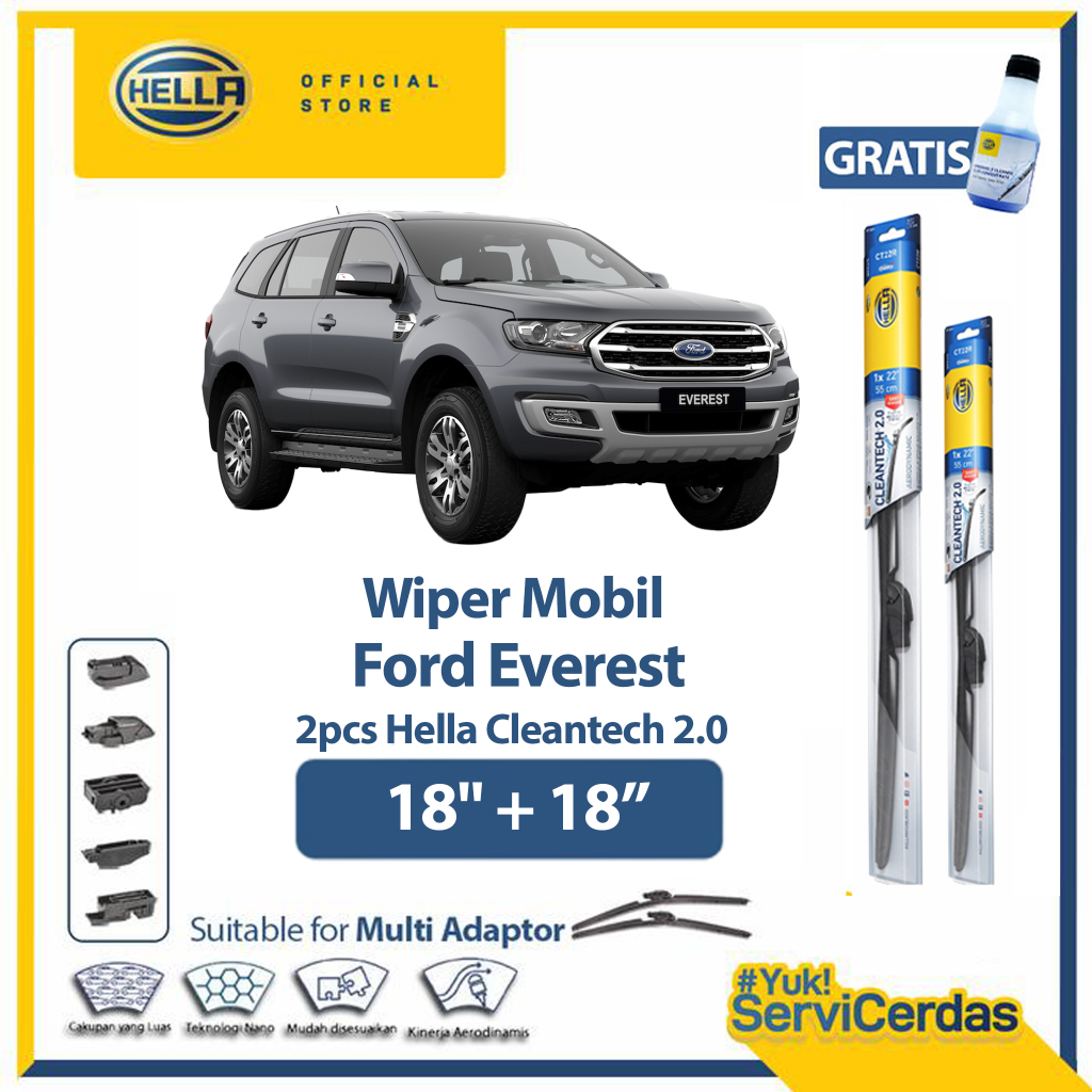Wiper Mobil FORD Everest 18" + 18" (2pcs) - HELLA Cleantech 2.0
