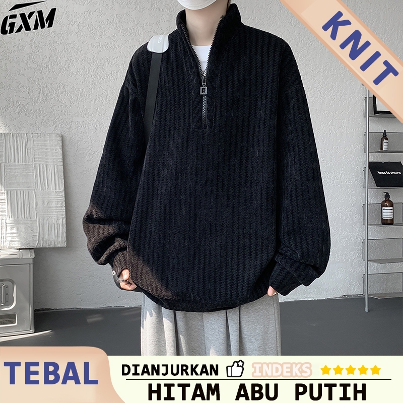 Zip Knit Sweater | knit lengan panjang pria |  Long Sleeve Men Knit Top  | Atasan Sweatshirt Pria | 
