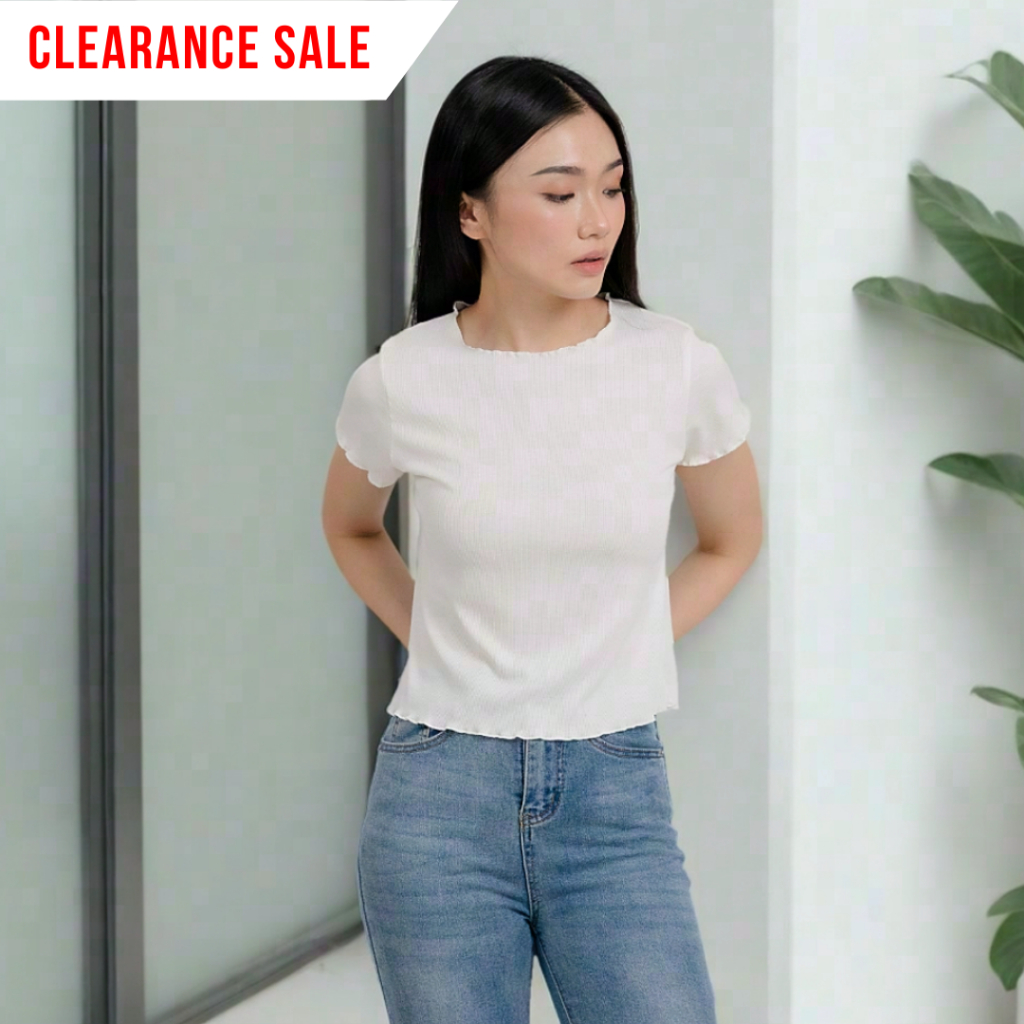 CLEARANCE SALE | Clara Top - Atasan Wanita Rib Knit Premium Kaos Cewek Lengan Pendek Basic Kekinian