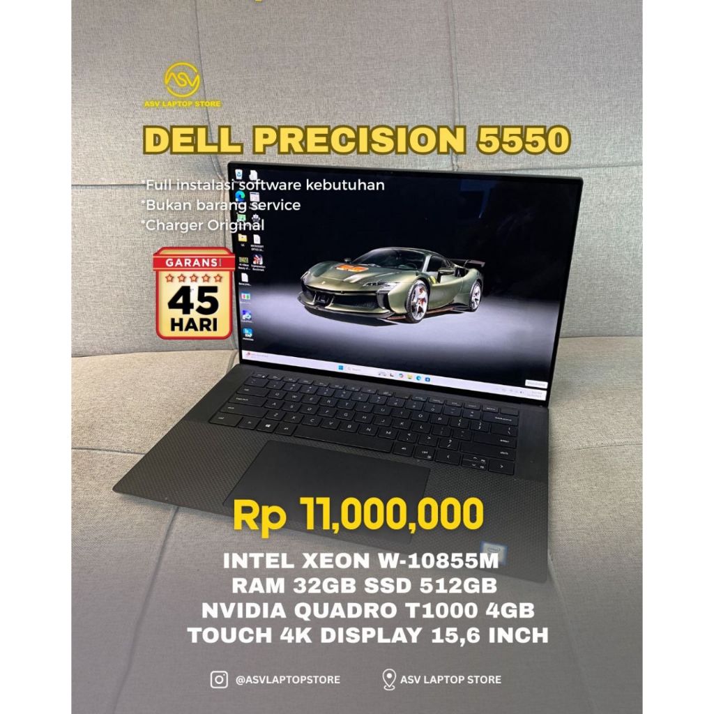 DELL PRECISION 5550 INTEL XEON W-10855M NVIDIA QUADRO T1000 4GB RAM 32GB SSD 512 TOUCHSCREEN LAYAR 4