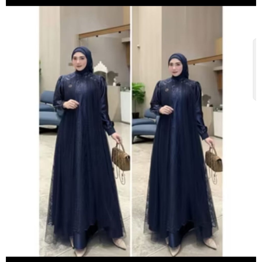 gamis lebaran viral leya dress kondangan dengan brukat mewah dan tile