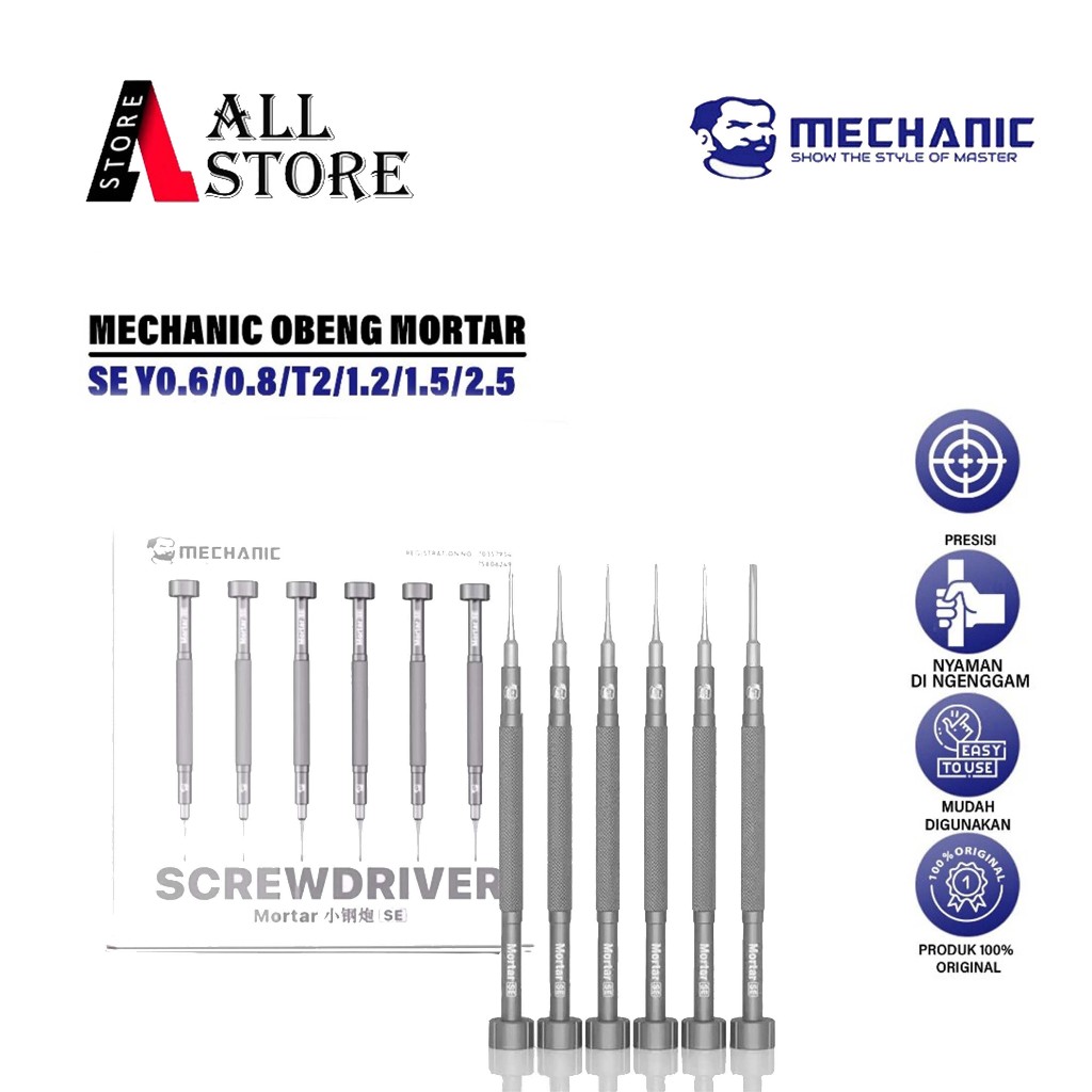 Mechanic Mortar Screwdriver SE Y0.6/0.8/T2/1.5/2.5 - Obeng SE Y0.6-2.5 - Obeng Set Lengkap Original