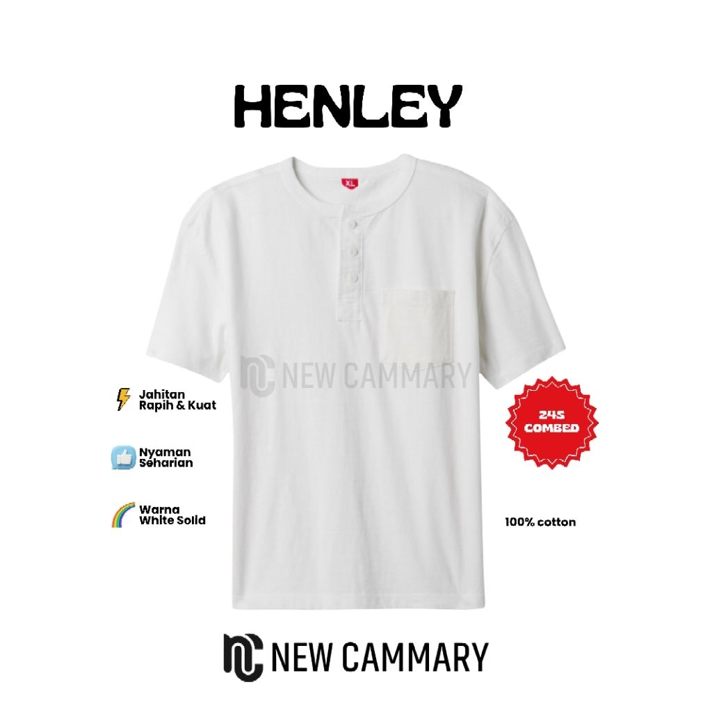 Baju Kaos Henley Polos Warna Putih Solid Pria Wanita Bahan Tebal Premium