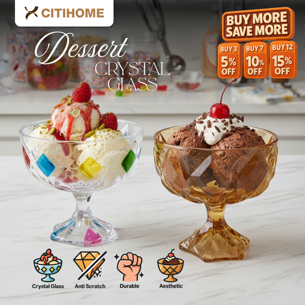 Gelas Dessert Kristal Mewah Warna Warni untuk Penyajian Es Krim dan Hidangan Penutup Elegan