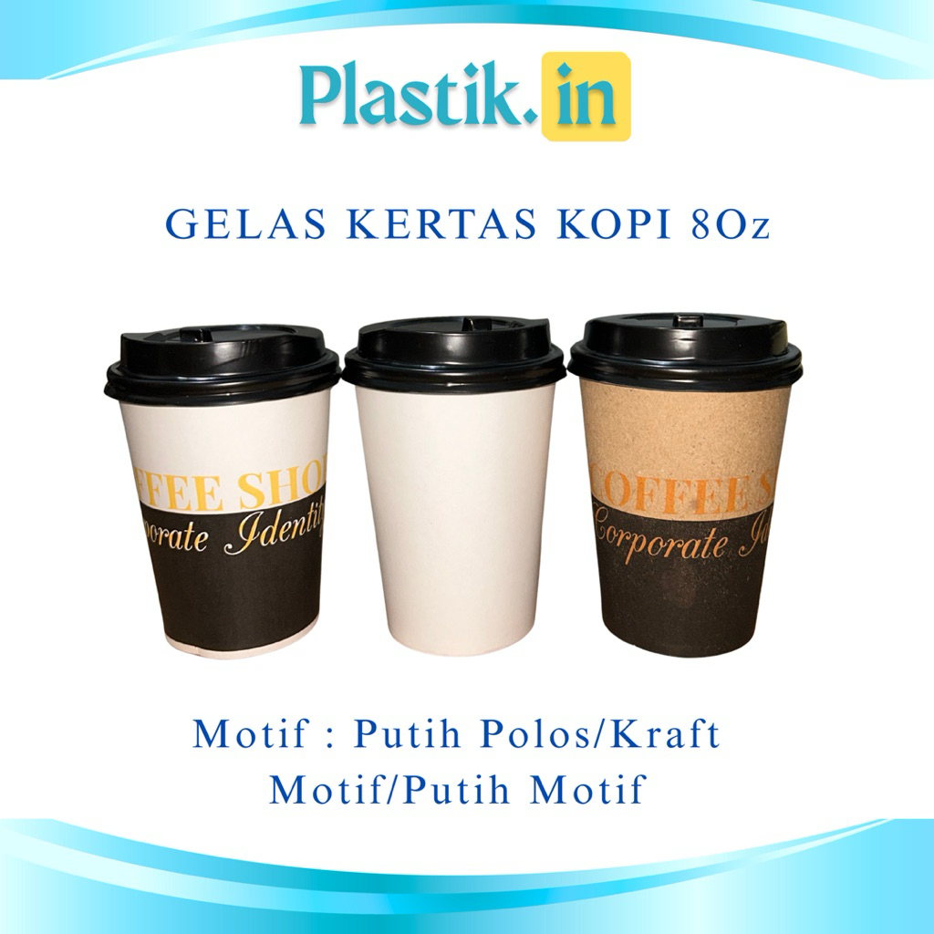 [Isi 50 pcs] Gelas Kertas Kopi 8Oz Putih / Cokelat / Gelas dan Tutup / Lid / Paper Cup