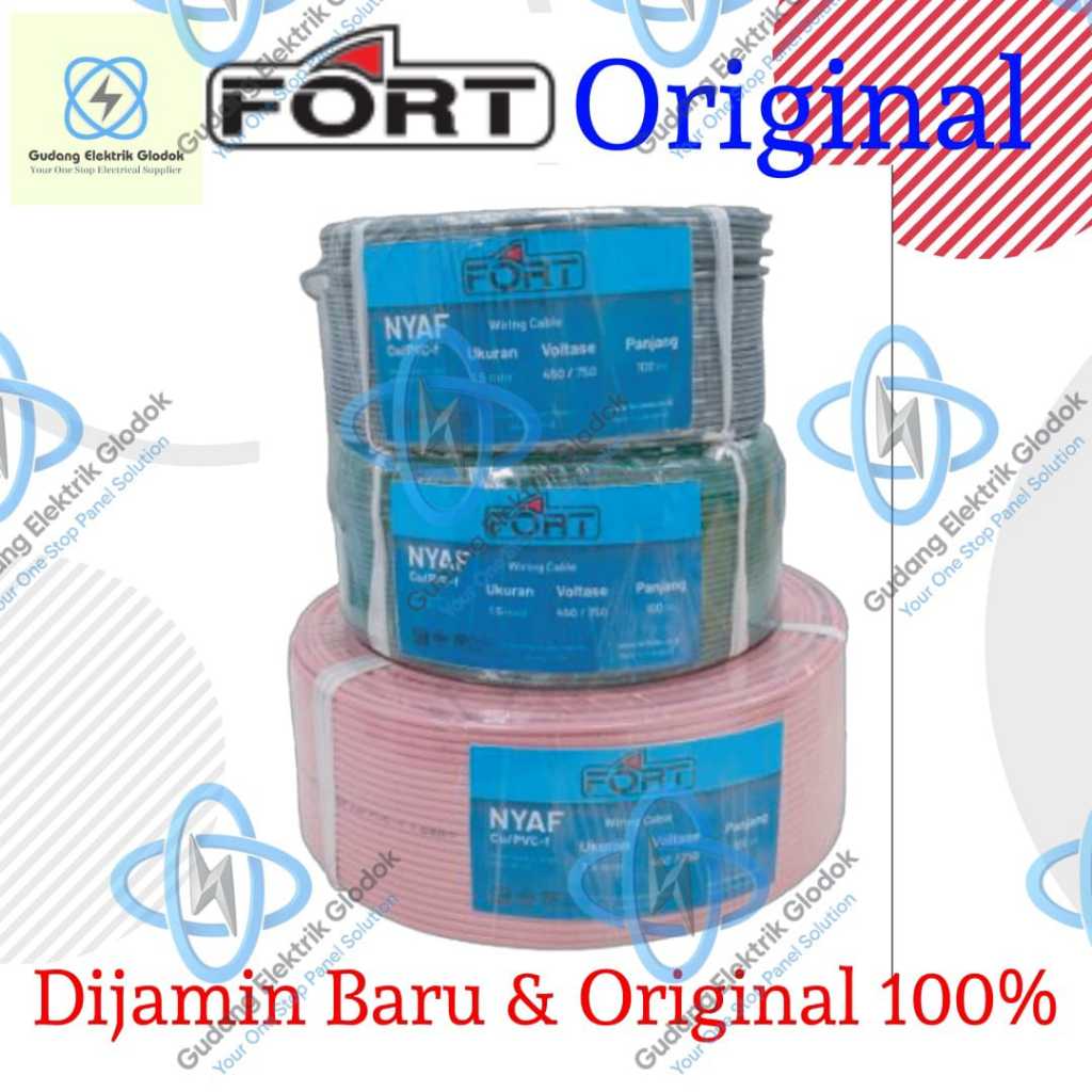 KABEL NYAF ; 1.5MM ; 100M ; NYAF-1.5 ; FORT ; HITAM / MERAH / KUNING / BIRU / KUNING-HIJAU / ABU / C
