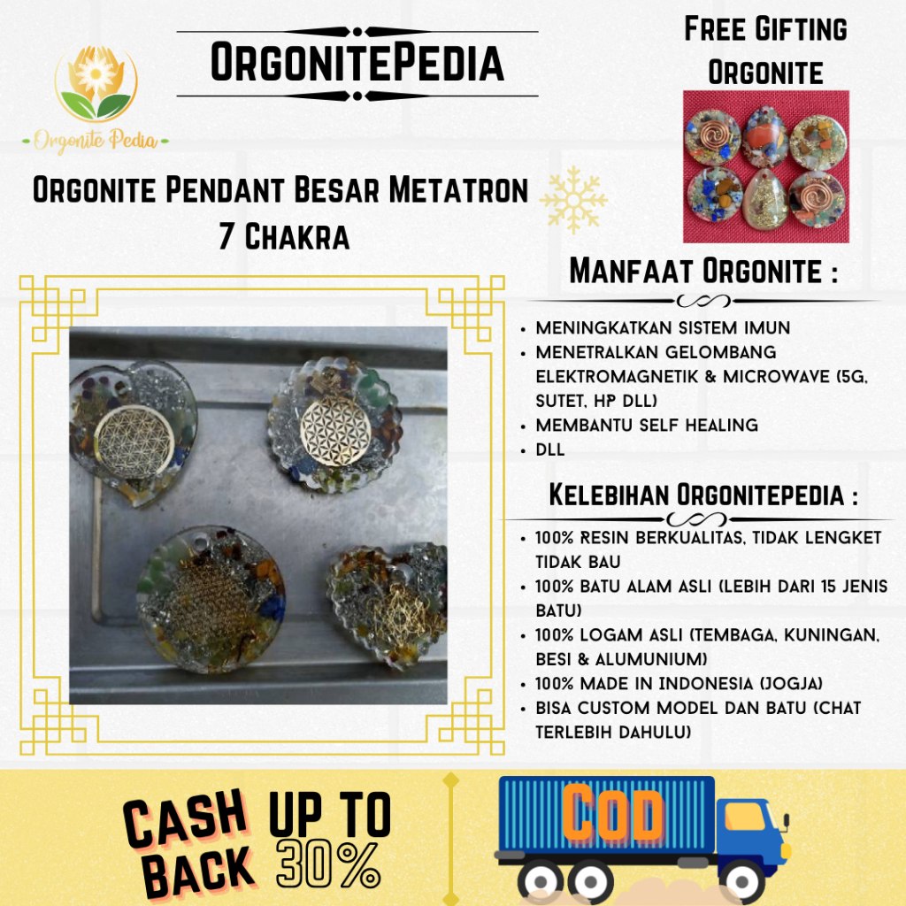 Kalung Kesehatan Orgonite Orgonit Orgone Pendant Besar Metatron 7 Chakra Emf Protection Anti Radiasi