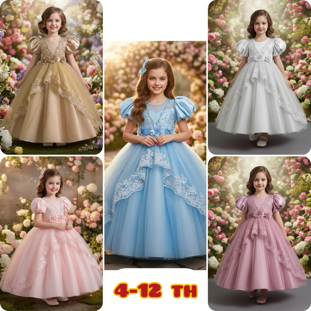DRESS TILE ANAK PREMIUM 4-12 TH / GAUN NATAL ANAK PREMIUM