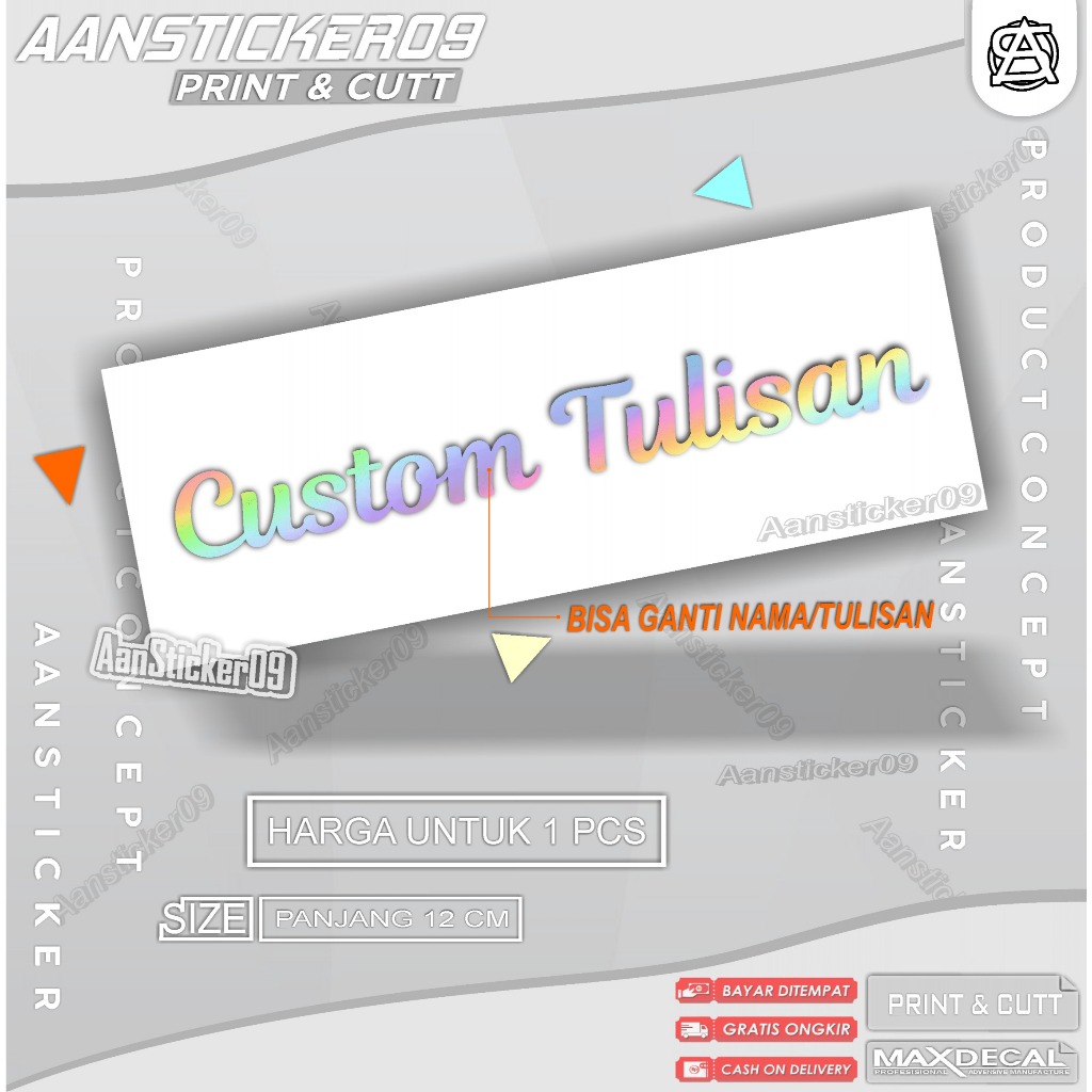 Stiker Nama Hologram Custom Stiker Cutting Anti Air Satuan