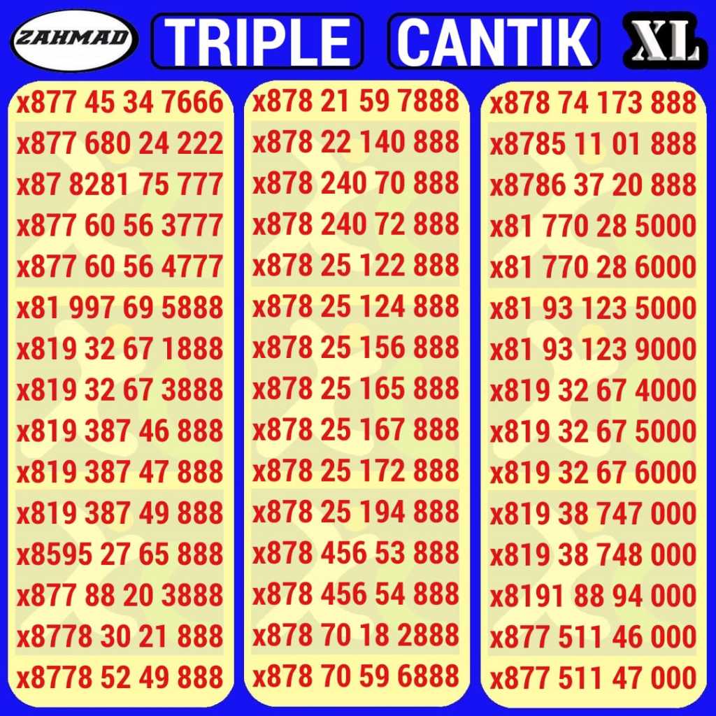 XL-C) NOCAN XL Triple kartu perdana nomor cantik 777 888 999 seri murah