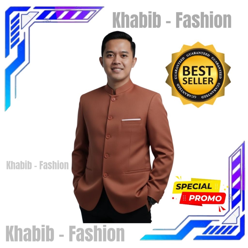 JAS KOKO JASKO MANDARIN PRIA WARNA COKLAT MUDA LIST SAKU PUTIH