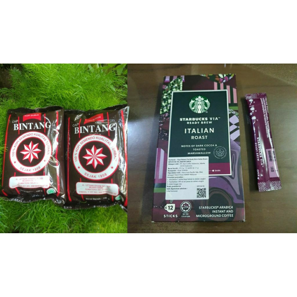 Kopi Hitam Bubuk Cap Bintang Asli Semendo Kemasan 200 Gram Plus Kopi Starbucks Sachet Kemasan Custom