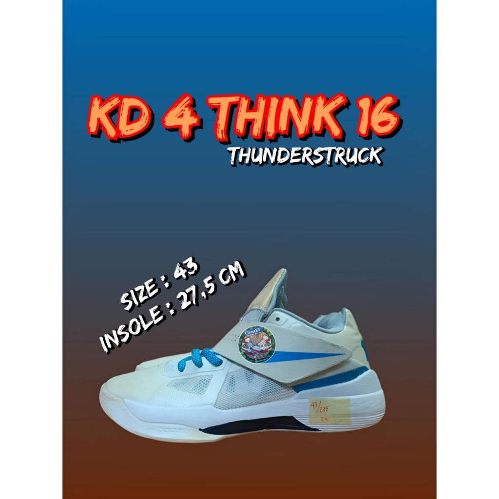 sepatu basketball second/prelovedd pria dan wanita "KD 4 THINK 16 THUNDERSTRUCK" size 43 insole 27,5