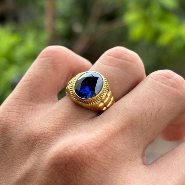 cincin Batu blue king safir cutting keren