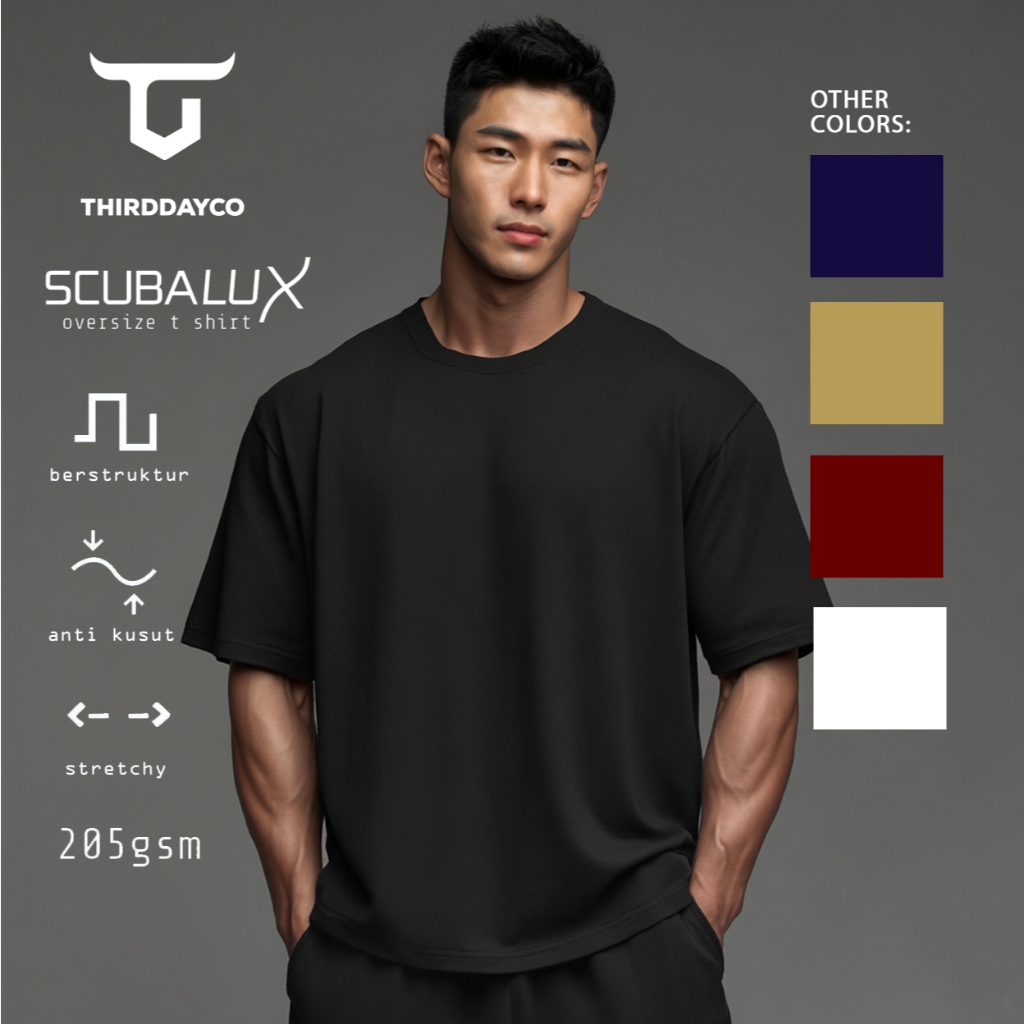 Kaos Oversize Tangan Pendek Tshirt Pria Scuba Lux Tebal "Polos" Hitam MTJ65 Putih MTJ56 Navy MTJ74 K