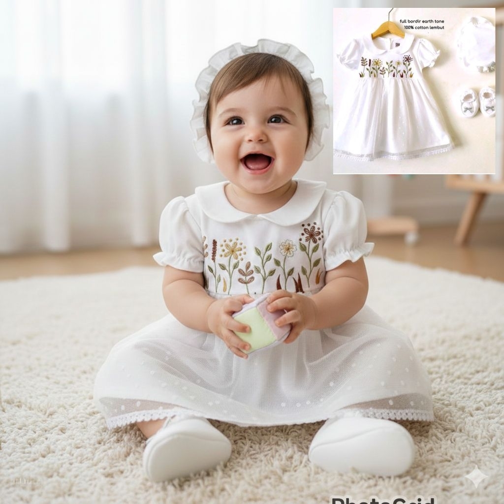 Gaun bayi perempuan putih set,dress bayi putih,gaun aqiqah newbornGAMIS MEWAH AQIQAH/PURE WHITE,BAJU