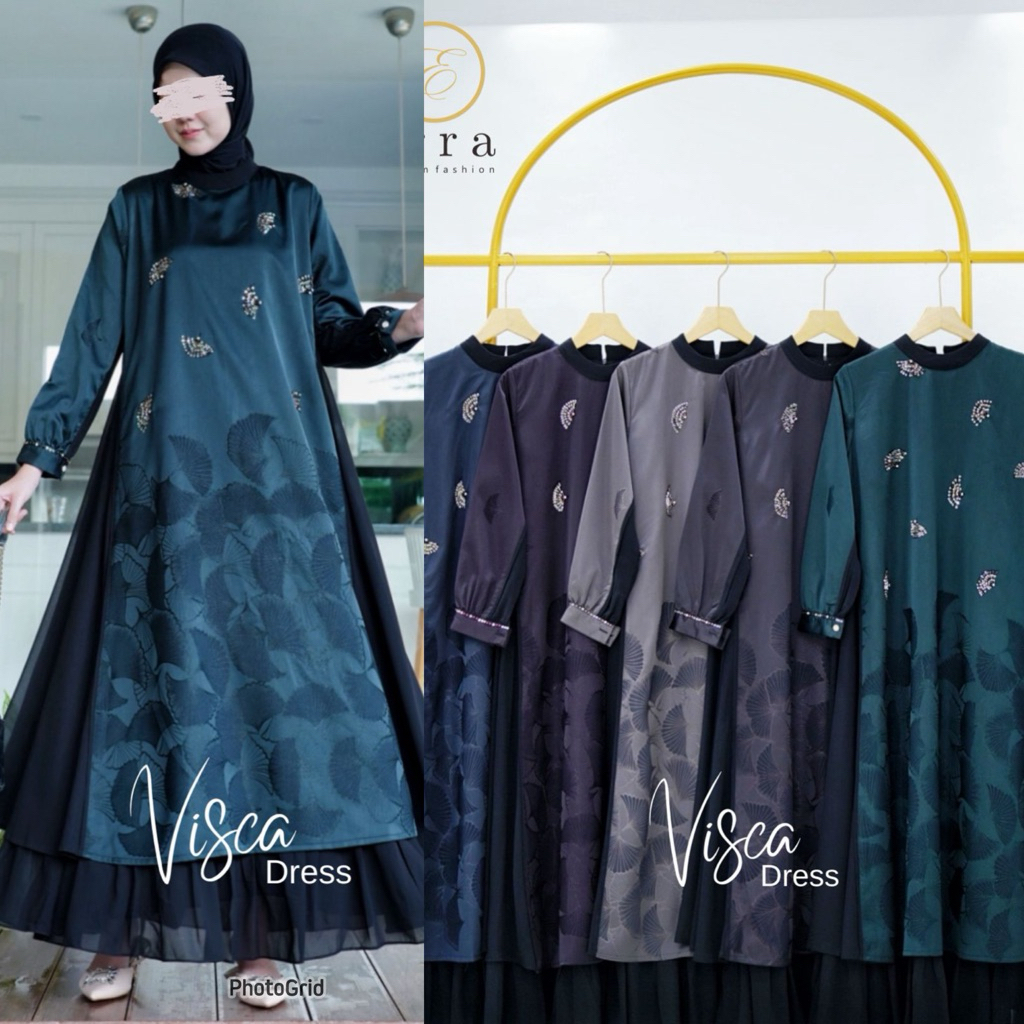VISCA DRESS BY ERRA.ID/gamis mewah susun/gamis premium/bisa cod/raya series