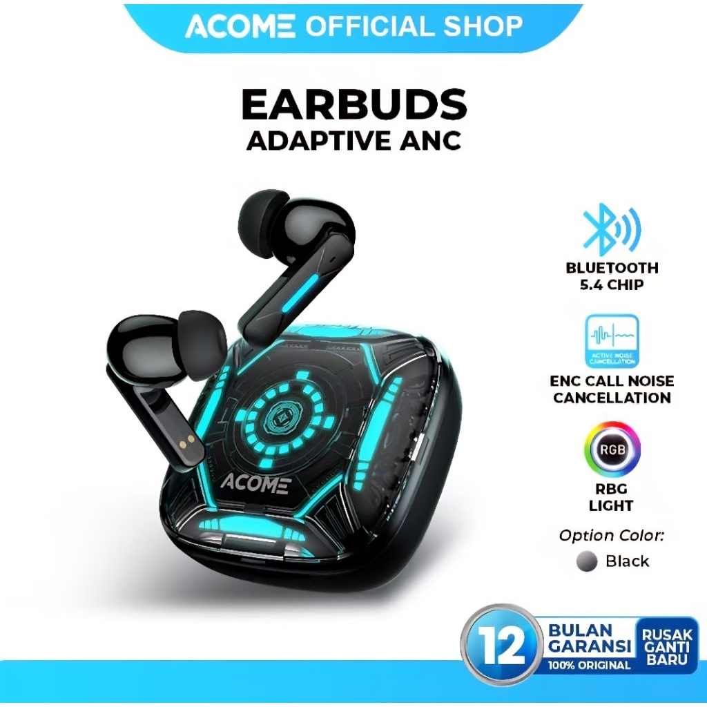 [ACOME INPODS AT07] TWS Inpods AT07 Bluetooth 5.4 Earbuds dengan ANC -38dB, ENC 4 Mikrofon, Gaming M