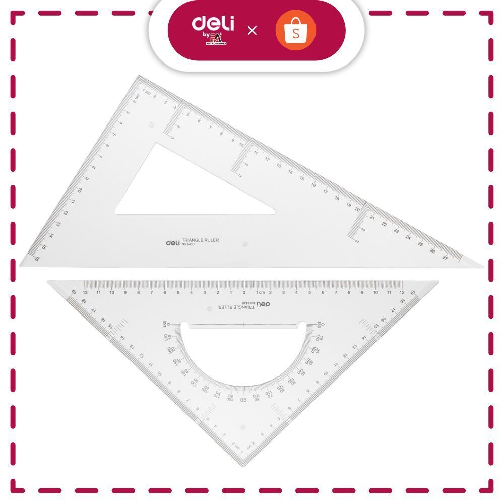 Deli Set Square E6430 28cm 2pcs Transparan Penggaris Segitiga Presisi untuk Sekolah Teknik Arsitek