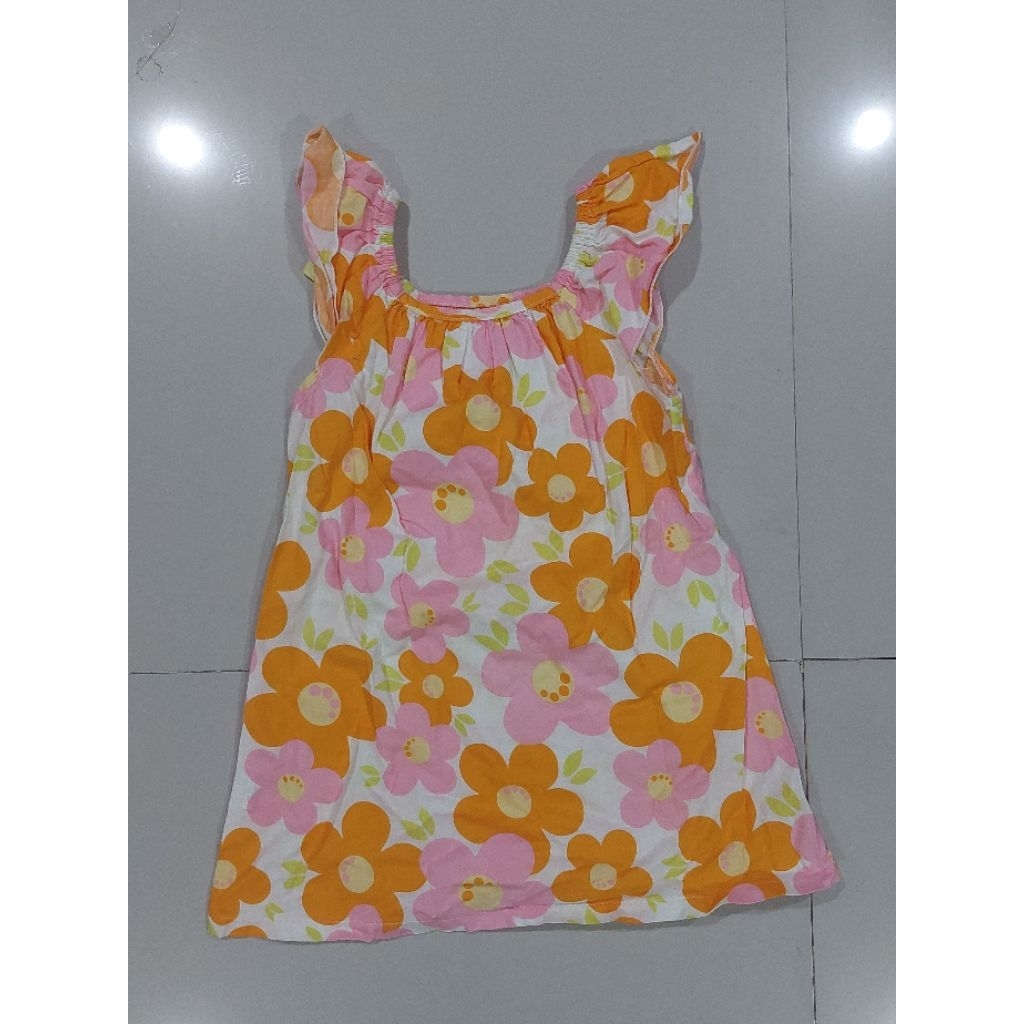 dress baju motif bunga pantai warna kuning orange anak perempuan umur 3tahun