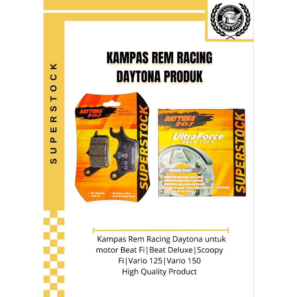 Kampas rem satu set depan belakang daytona motor beat fi beat esp beat deluxe scoopy esp scoopy fi