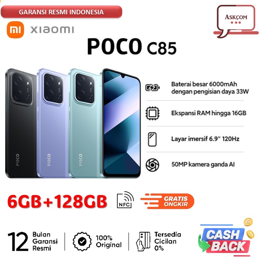 XIAOMI POCO C85 6GB+128GB NFC 6,9"inch 6000 mAh GARANSI RESMI