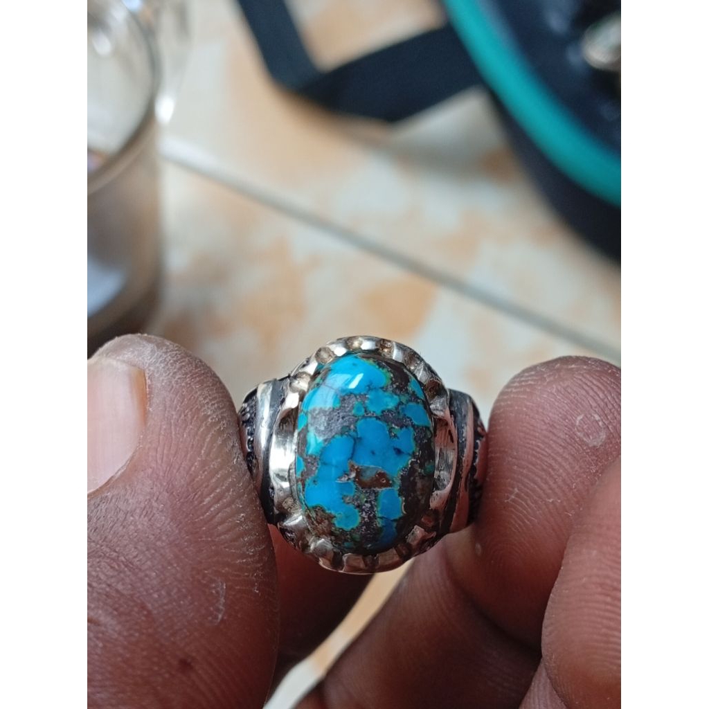 batu pirus persia lawas ring perak tebal