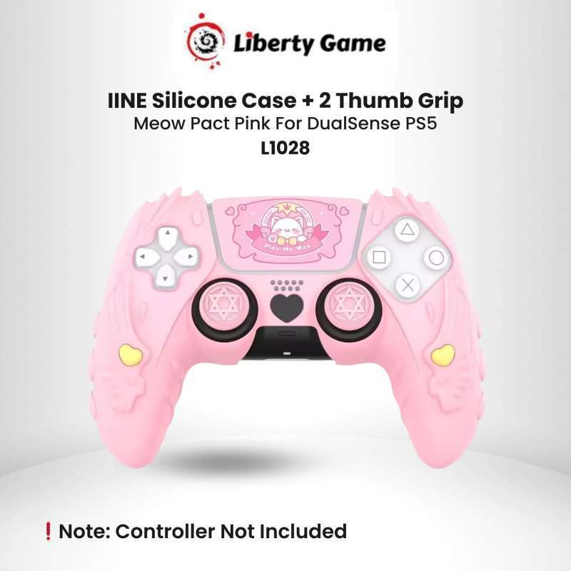 IINE Meow Pact Pink Protective Silicone Case + 2 Analog Caps for Stik Stick PS5 Dualsense L1028
