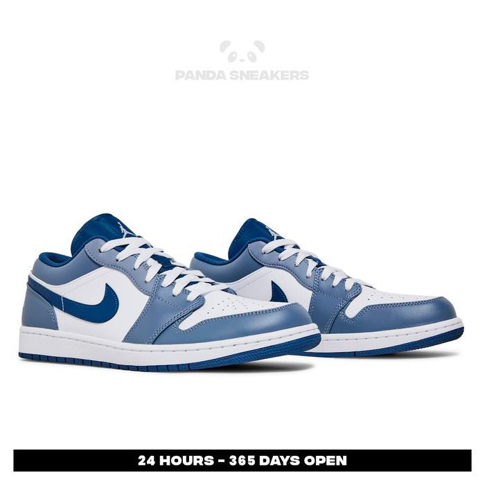 Sepatu Air Jordan 1 Low Ashen Slate Steel Blue Navy Casual Gym Olahraga Joging Pria Wanita Sport