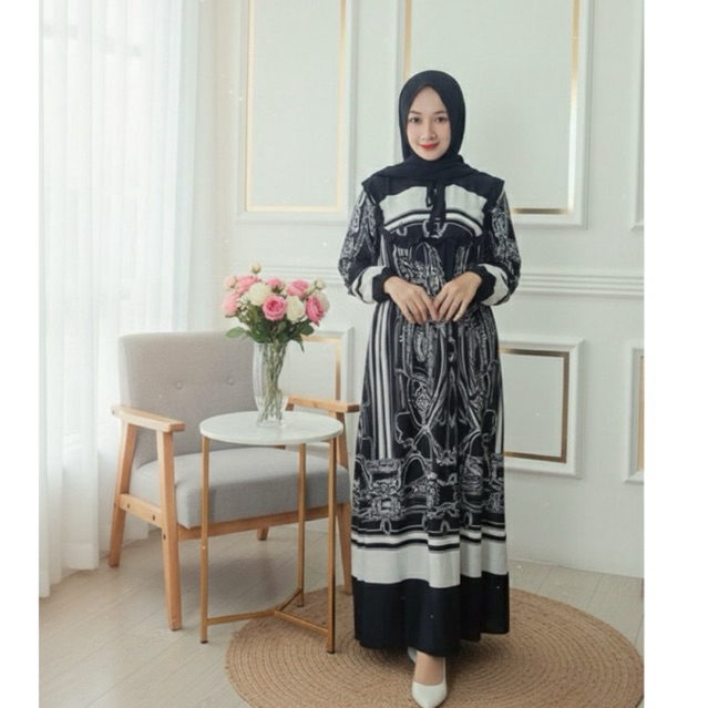 Nindi Midi Dress Motif Etnik Bahan Rayon Diamond Premium