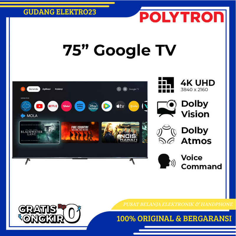 TV POLYTRON 75UG 5959  LED TV GOOGLE TV 75 INCH GARANSI RESMI