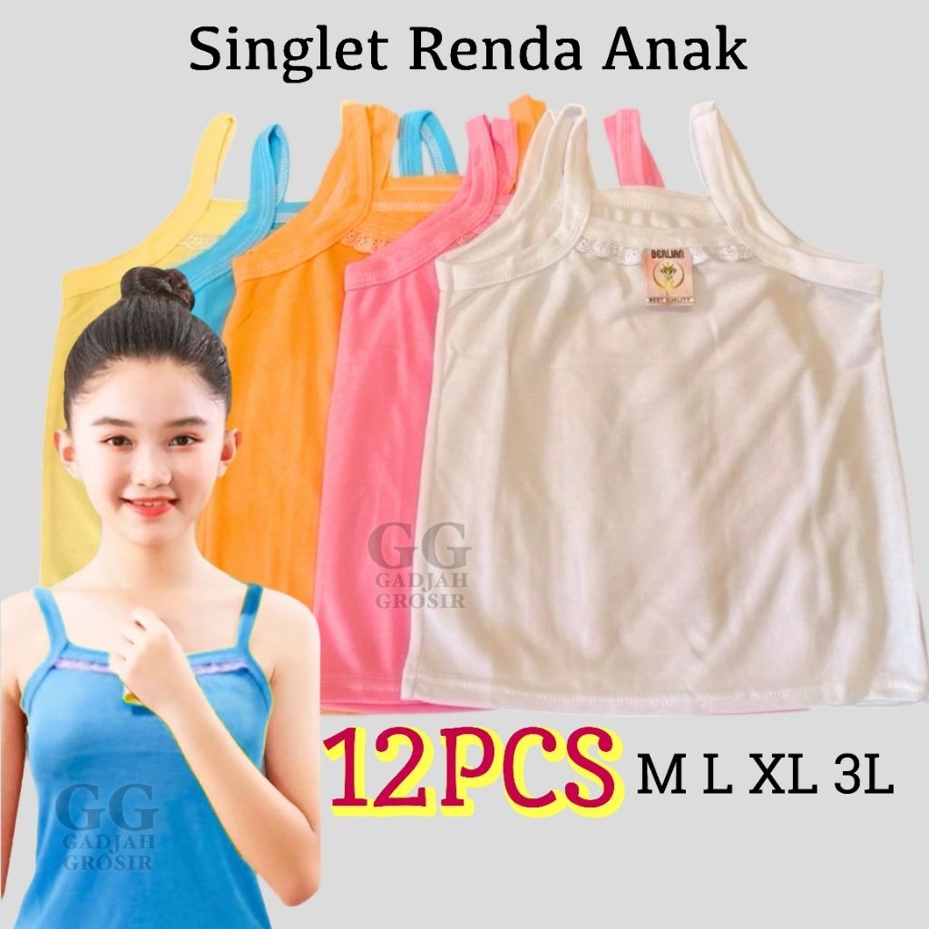 1 LUSIN KAOS DALAM SINGLET RENDA ANAK PEREMPUAN KATUN POLOS SD SMP SMA CEWEK